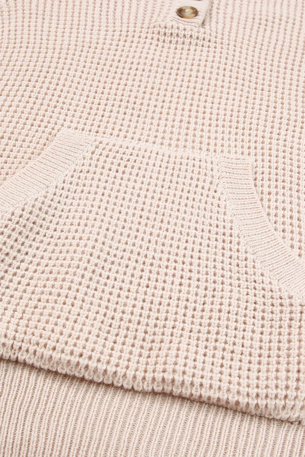 Apricot Buttons Pocket Cable Knit Hooded Sweater