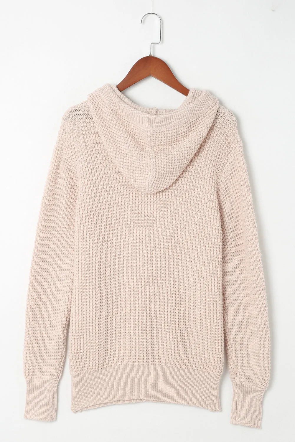 Apricot Buttons Pocket Cable Knit Hooded Sweater