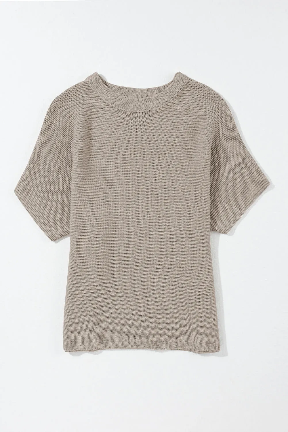 Coffee Mock Neck Short Batwing Sleeve Sweater