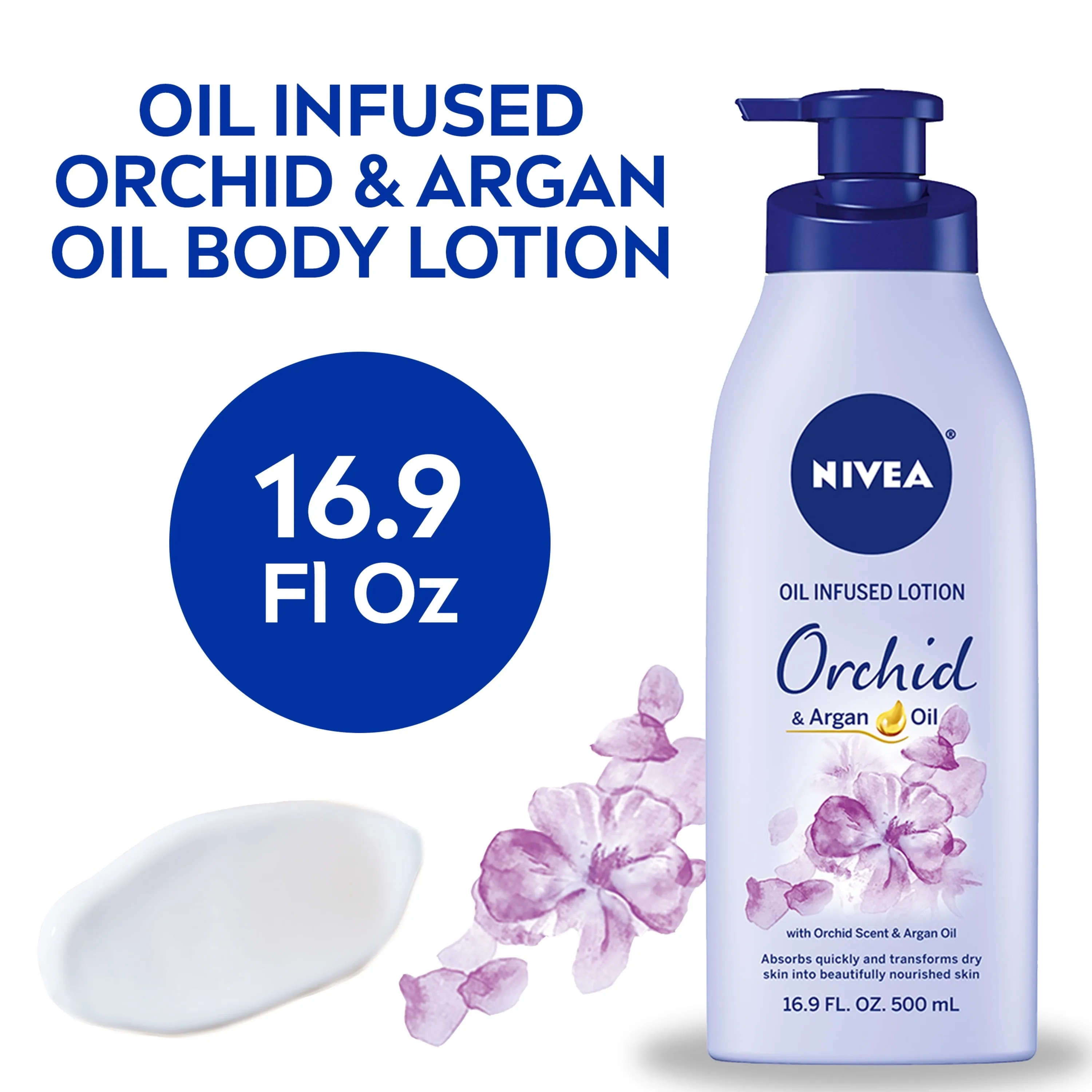 NIVEA Oil Infused Body Lotion, Orchid and Argan Oil, 16.9 Fl Oz Pump Bottle