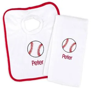 Personalized Basic Bib & Burp Cloth Set with Baseball