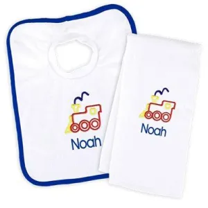 Personalized Basic Bib & Burp Cloth Set with Train