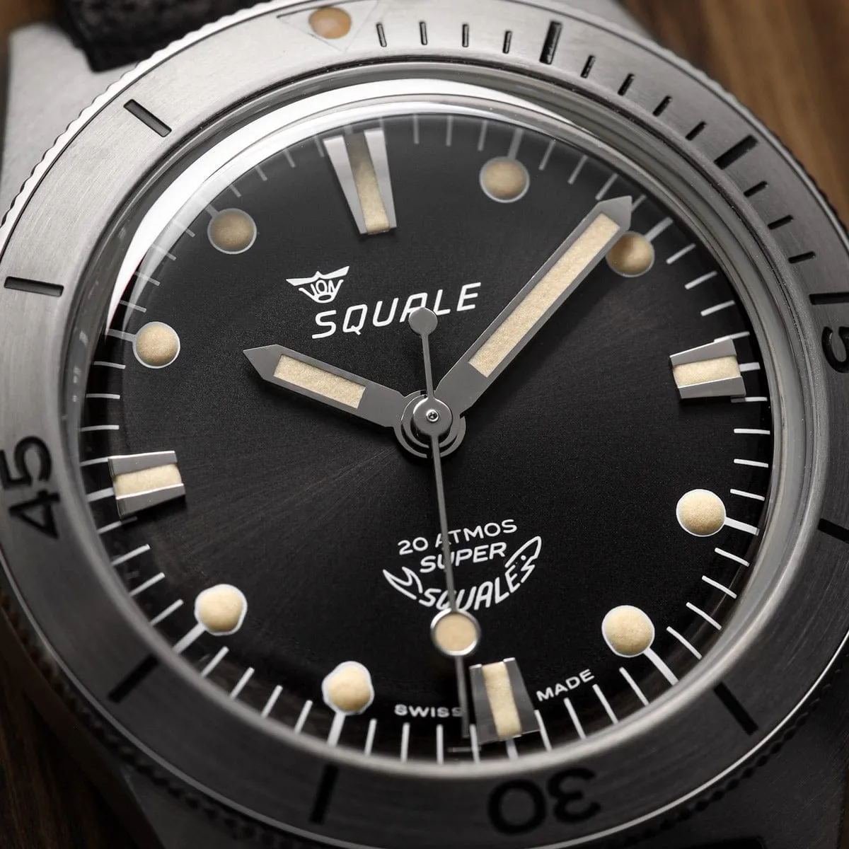 Super Squale Diver's Watch - Sunray Black Dial - Black Leather Strap