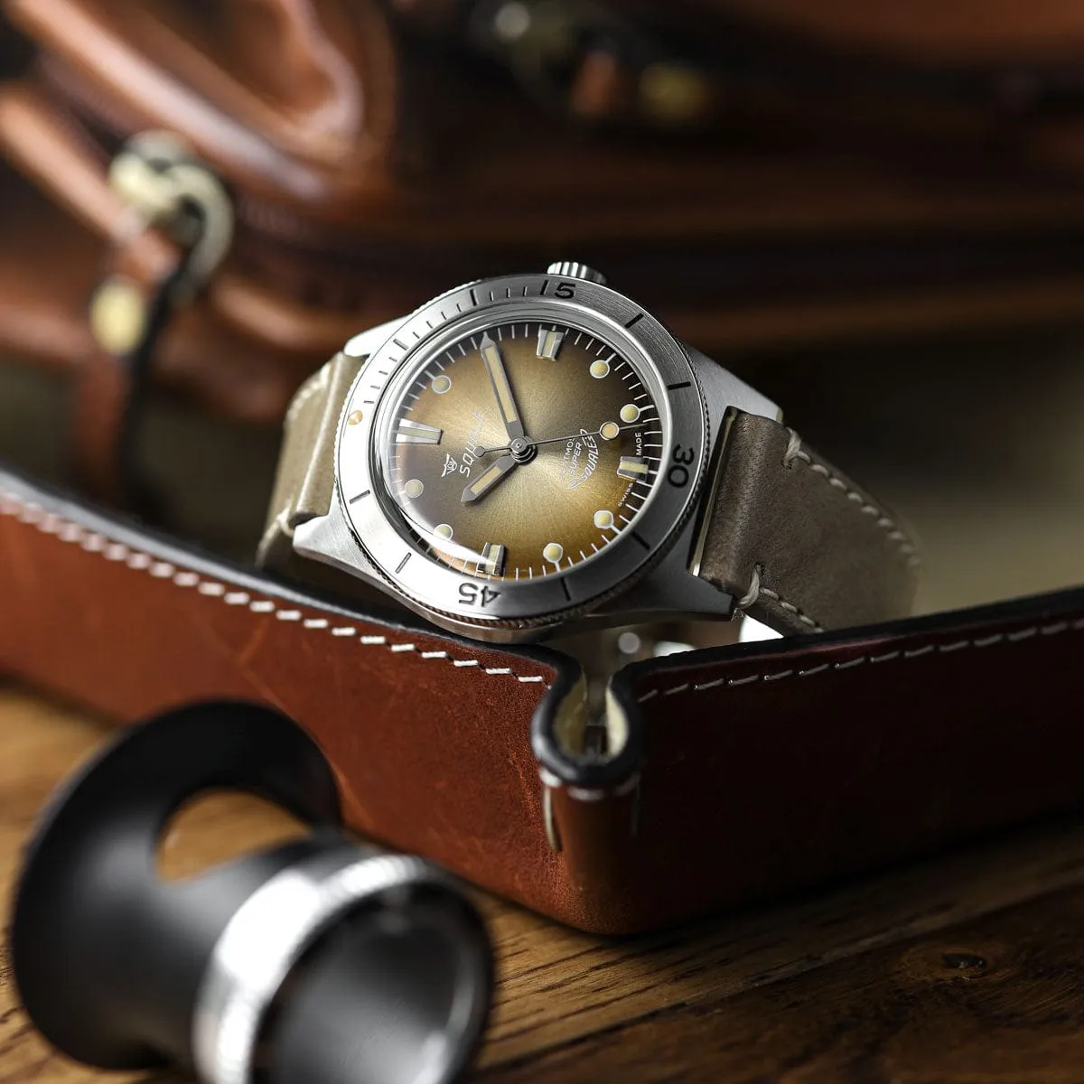 Super Squale Diver's Watch - Sunray Brown Dial - Brown Leather Strap