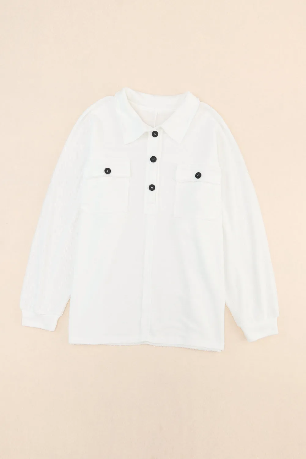 White Plus Size Long Sleeve Flap Pocket Henley Top