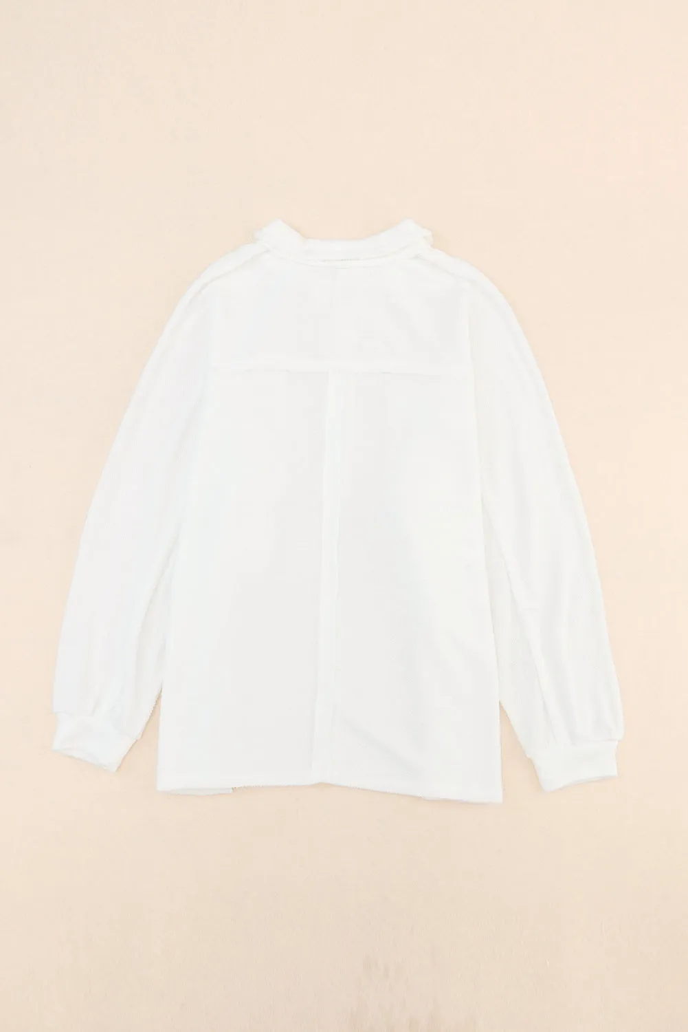 White Plus Size Long Sleeve Flap Pocket Henley Top