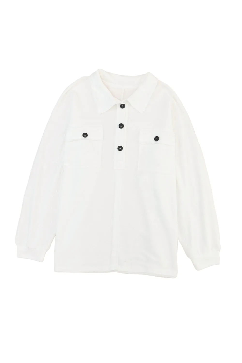 White Plus Size Long Sleeve Flap Pocket Henley Top